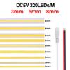 5V 12V COB LED Strip Light Ultra Thin 3MM 5MM 8MM Flexible Tape 320Leds/m RA90 Dimmable Linear Lighting Warm Natural Cool White