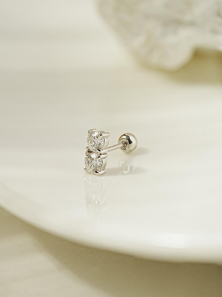 Minimalpiercing 14K Moissanite Diamond Double Piercing Earrings