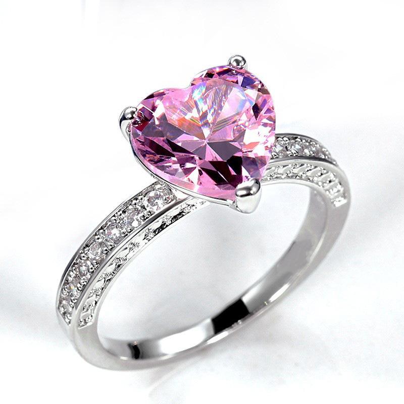 Wedding Ring, Set With Aaa Heart Pink Diamond Zircon Ring, Women'S Engagement Jewelry.