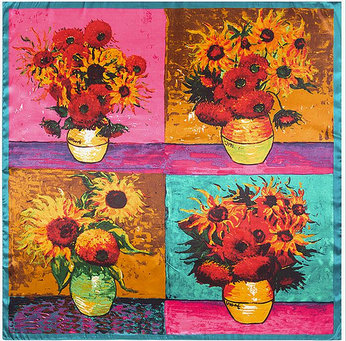 90*90cm Luxury Brand Women Silk Scarfs Van Gogh Painting Square Scarves Spring Summer Shawls For Ladies