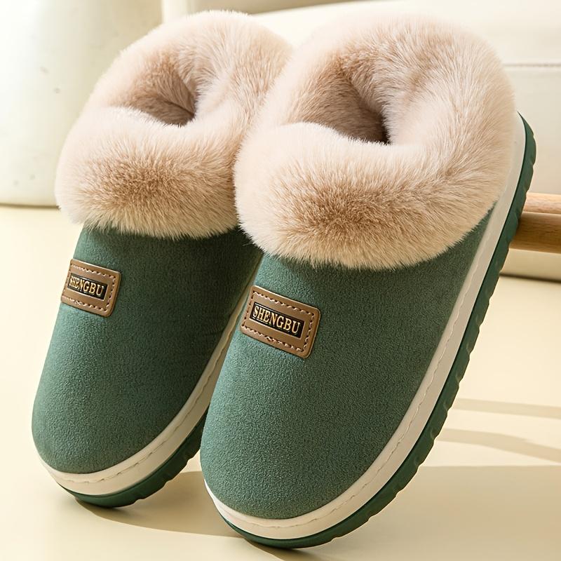 Gemütliche Fleece-Schlupfschuhe mit Plüschfutter und dicker Sohle für Damen und Herren - Perfekt für den Winter drinnen/draußen 38-39 beige