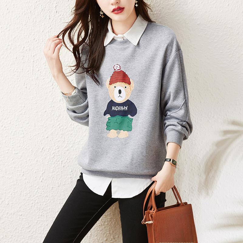 Dimanaf 2025 New Plus Size Spring Women Hoodies Full Sleeve Loose Pattern Printing Design Basic Tops T-Shirt New Pullover