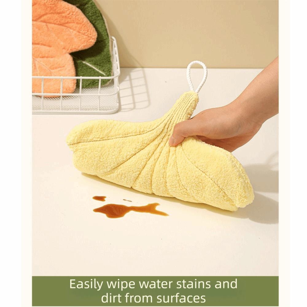 Soft Texture Leaf Style Hand Towel Double-layer Thickened Design Absorbent Handkerchief Highly Absorbent with Hanging Lanyard