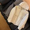 Autumn and Winter Light and Thin Hooded Drawstring Waist and Thin White Duck Down Winter Fine Plaid Ribs Down Jacket Tide