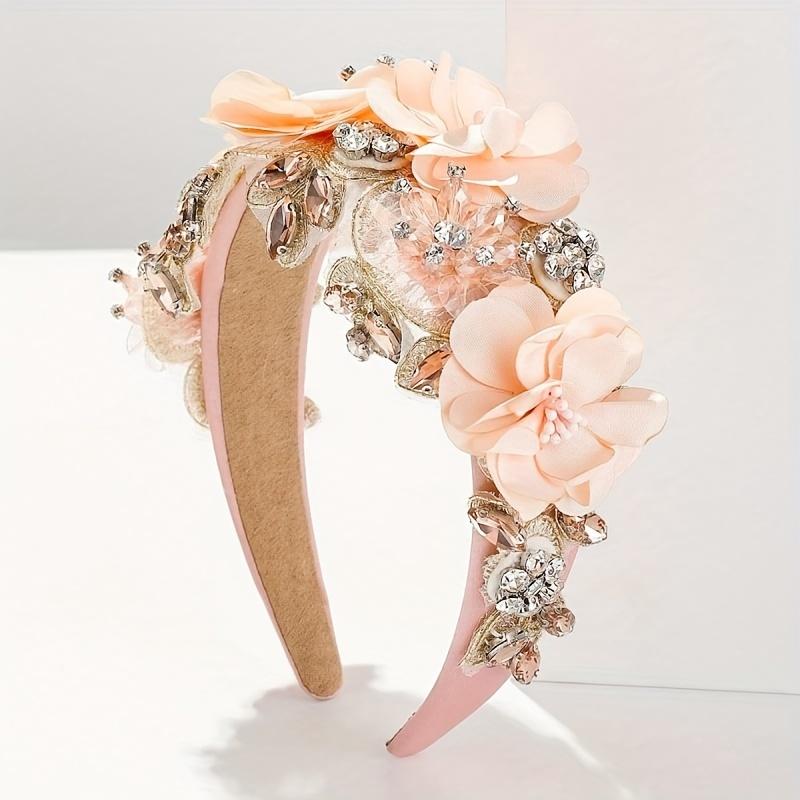 Bentiță Florală Boho Chic pentru Femei, Accesoriu Colorat din Pânză pentru Păr, Perfectă pentru Ziua Îndrăgostiților, Adult, Elastice de Păr beige