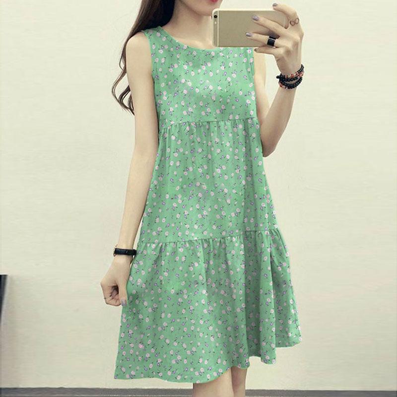 

ZANZEA Женское корейское мини-платье с цветочным принтом и без рукавов для коктейльной вечеринки 5XL зелёный