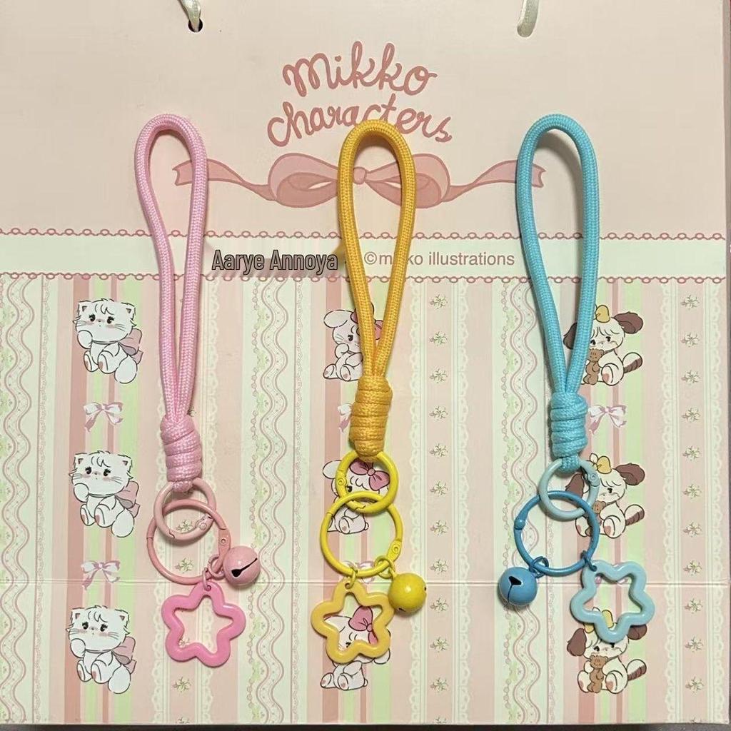 Five-Pointed Star Macaron Bell Lanyard: Energetic & Fresh Girlish Woven Wrist Rope with Pendant
