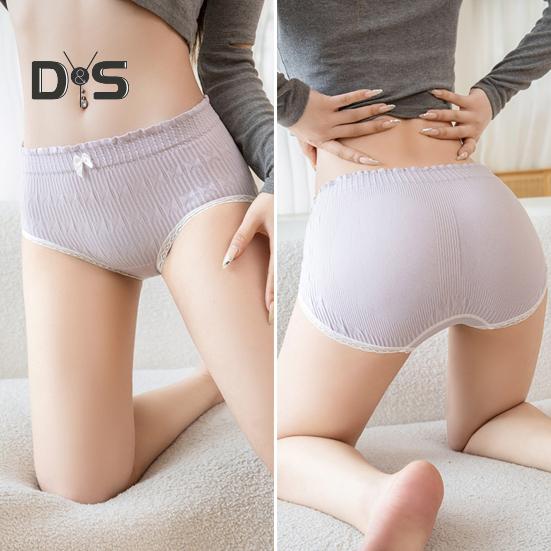 Women Briefs Mid Waist Seamless Lace Bow Decor Solid Color Soft Breathable Elastic Thin Anti septic Moisture wicking Lady Underpants Female Underwear