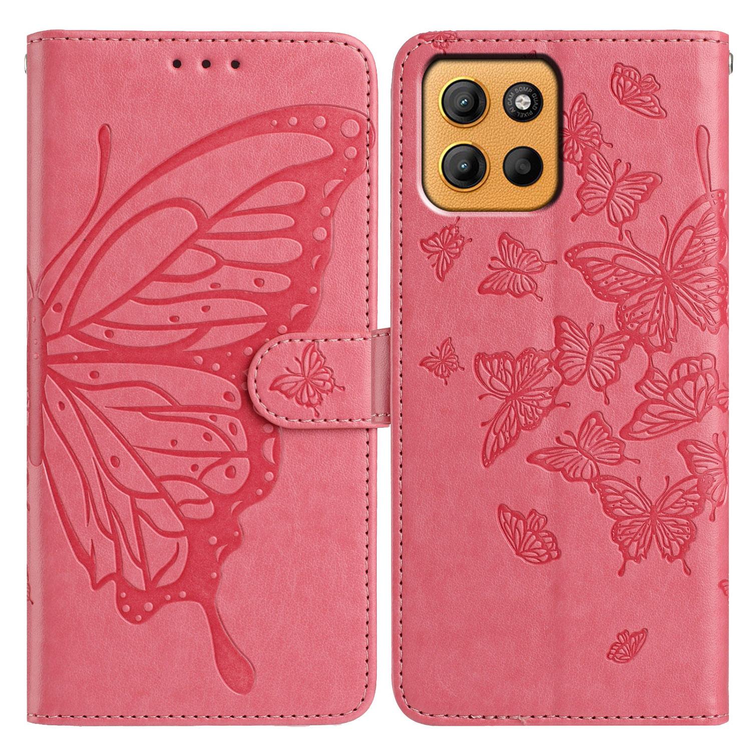

For Motorola Moto G15 4G Case Butterfly Imprinted Wallet Stand PU Leather Flip Phone Cover with Strap Rose