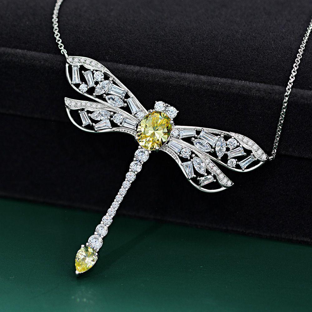 Tancise Biżuteria Ważka Wisiorek Kropla 8*10 Wysokiej Węgla Diament Łańcuch Obojczyka Owad S925 Srebrny Naszyjnik Kobieta 40 + 3.