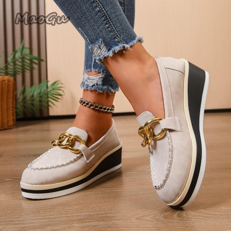 Plus Size 36-43 Wedges Women's Casual Shoes High Heel Chain Comfortable Solid Color Work Shoes Slip on Loafers Daily Office Wear