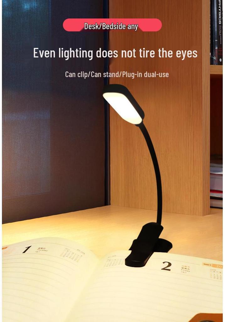 Clip-On LED Desk Reading Light with Eye Protection and Rechargeable Battery