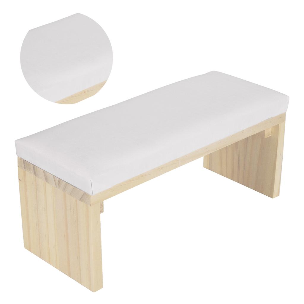 Nail Art Hand Pillow Mat Soft PU Leather Wooden Stand Arm Rest Cushion for Nail SalonWhite