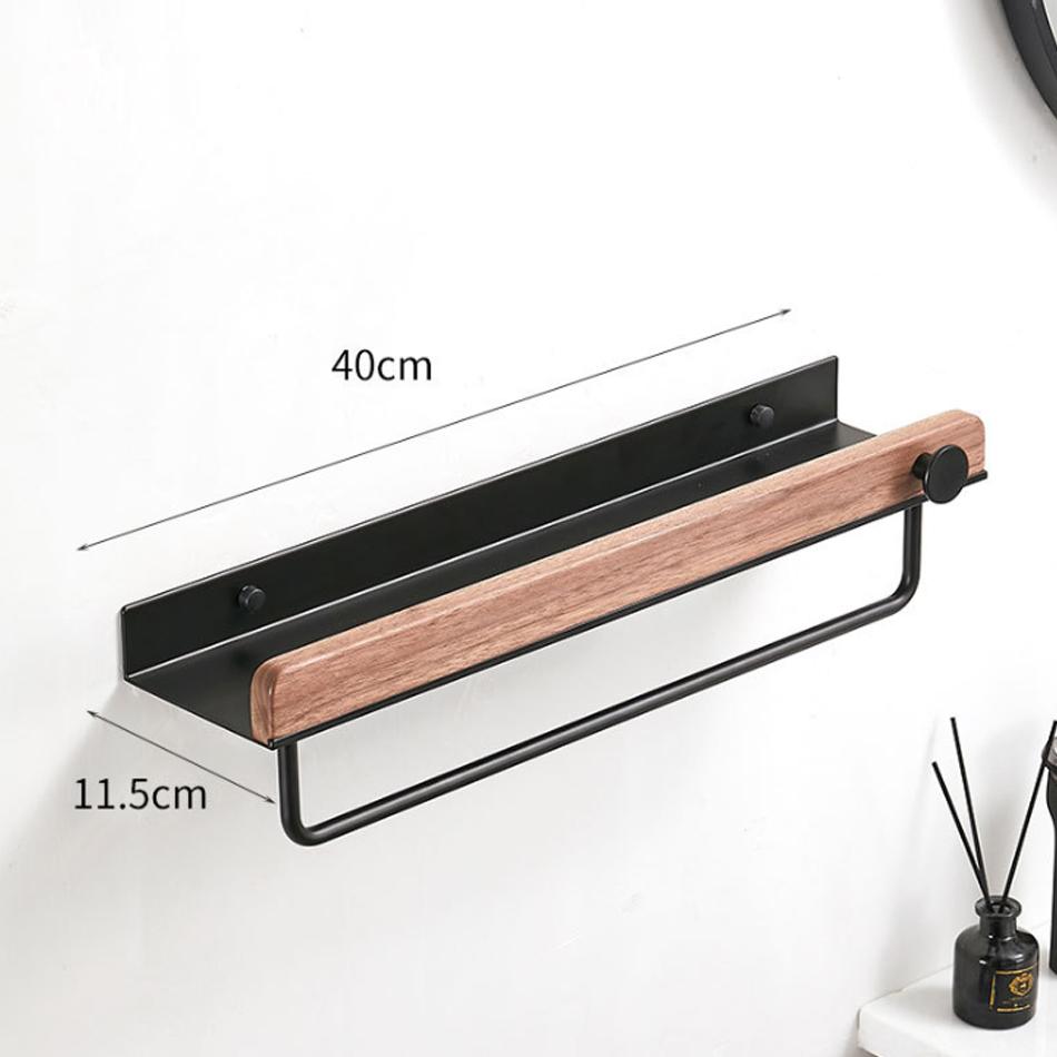 White Bathroom Shelf with Towel Bar Wood Aluminum Wall Mounted Lavatory Bath Shower Shampoo Soap Storage Holder Organizer Rack