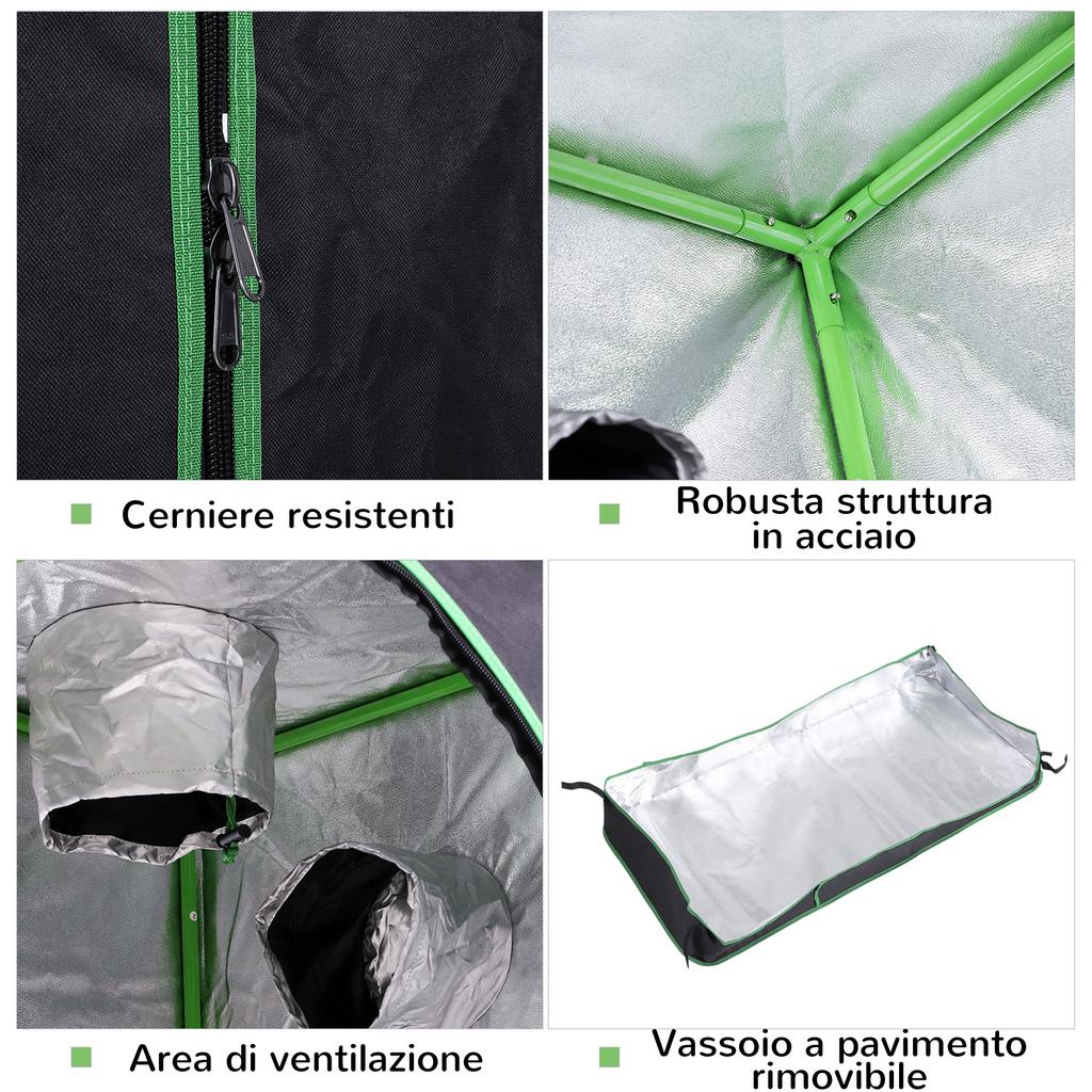 Mylar Hydroponic Grow Tent with Adjustable Air Vents for Indoor Cultivation, 120x60x150cm, Black