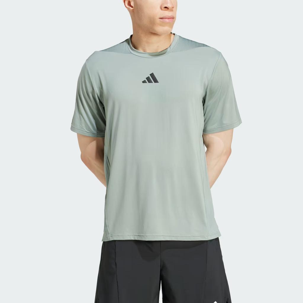 Adidas Designed-For-Training Intensity Logo Fitness Moisture-Wicking Crew Neck Short Sleeve Dopamine T-Shirt Men Tops Silver Green JI8187