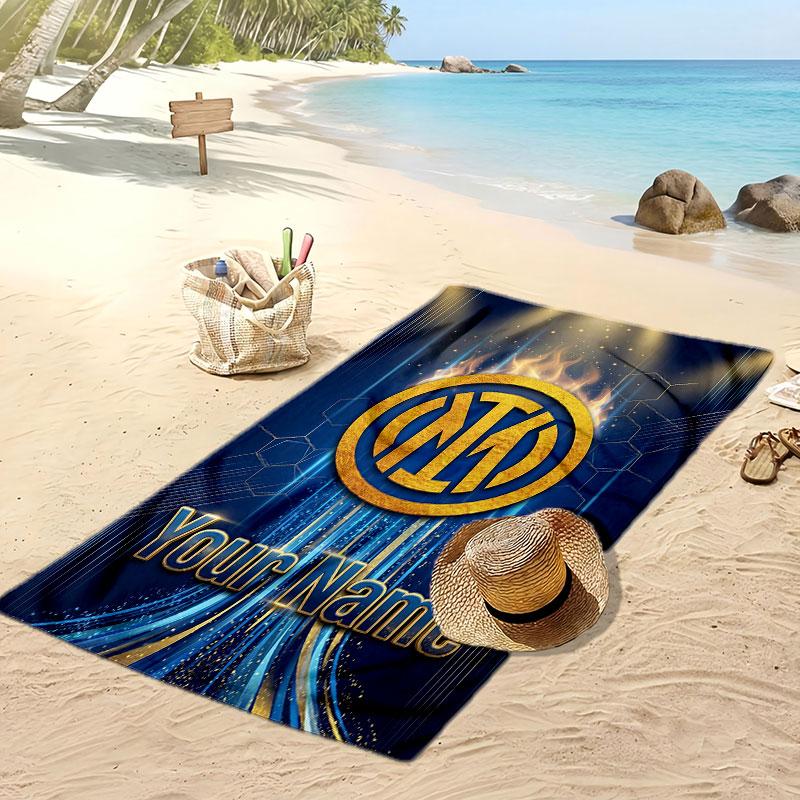 Inter Mailand Personalisiert Bedrucktes Strandtuch Fußballlogo Unterstützung Benutzerdefinierter Name Text Absorptionsfähiges Handtuch Für Sport Reisen Besonderes Geschenk
