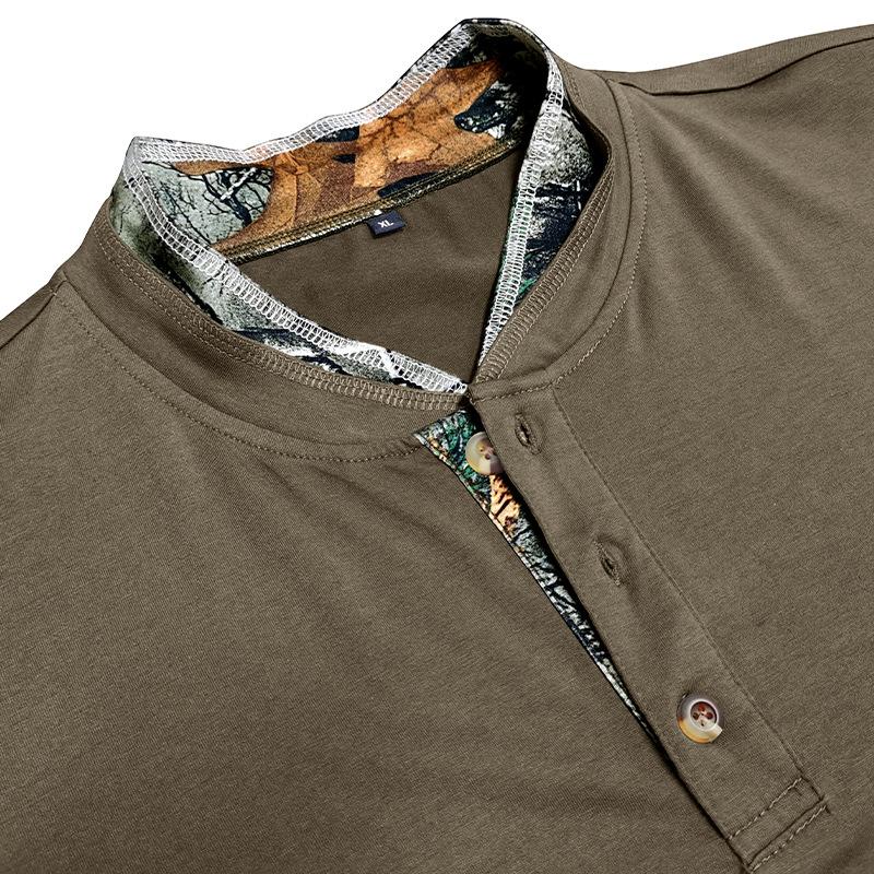 European and American Style Men’s Autumn and Winter Shirt Long-sleeve Henley Shirt Buttoned Double-collar Top