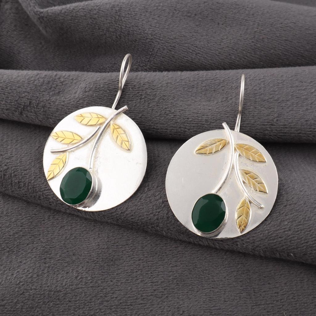 Green Onyx Earrings, Handmade Gemstone Earrings, 925 Solid Sterling Silver Earrings Antique Jewelry, For Engagement Gift