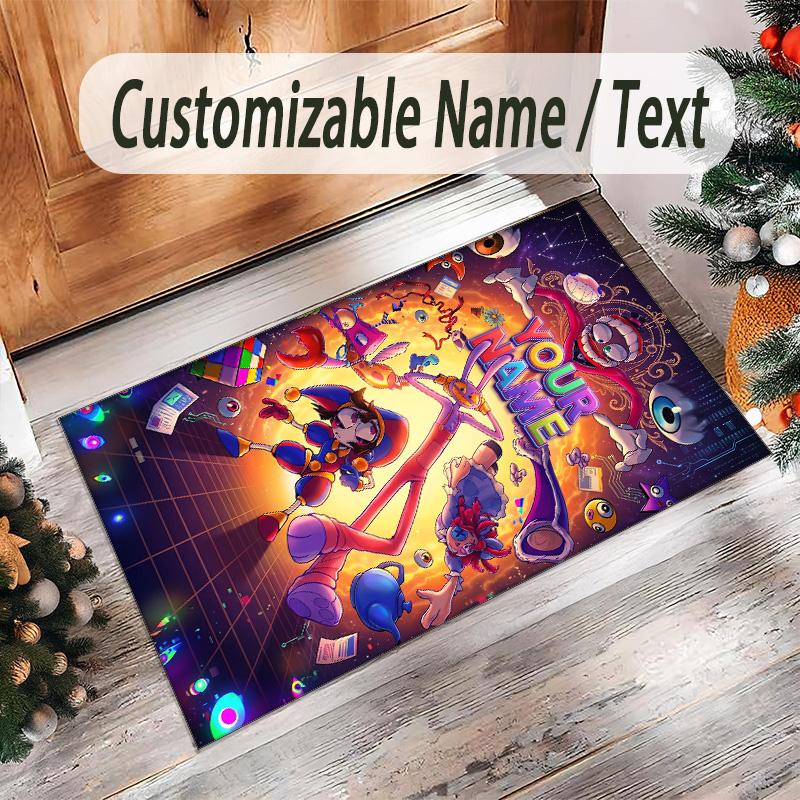 Personalized Crystal Velvet Carpet Custom Name Text,The Amazing Digital Circus Anti Slip Area Rug For Home Decoration