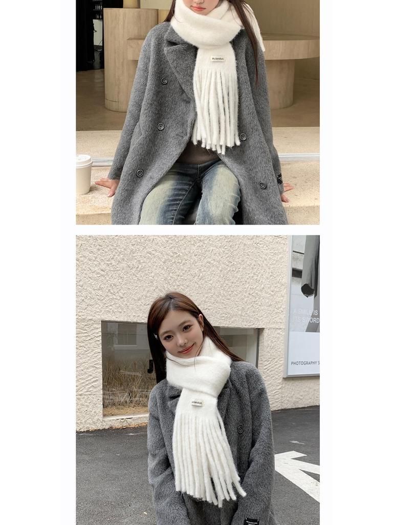 Korean Style Wool-Blend Tassel Scarf - Soft, Warm, and Solid Color for Women and Students