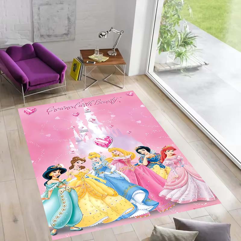 Multiple styles of Disney princess-themed rugs: Dreamy party rugs, large-area non-slip, washable mats, suitable for playrooms,