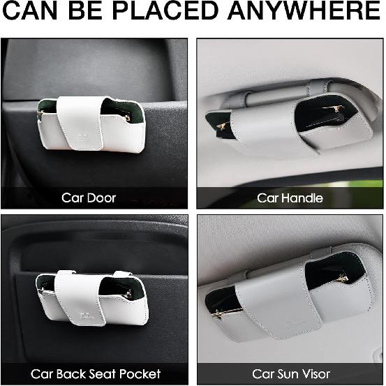 Sunglasses Holder For Car Visor Vegan Leather Glasses Case With Clip Automotive Interior Visor Accessories