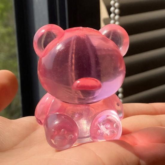 1/4Pcs Mini Clear Bear Squeeze Toy Stress Relief Sitting Bear Sensory Toy Anxiety Relieving Sugar Stress Ball Focus Aid Decompression Animal Toy