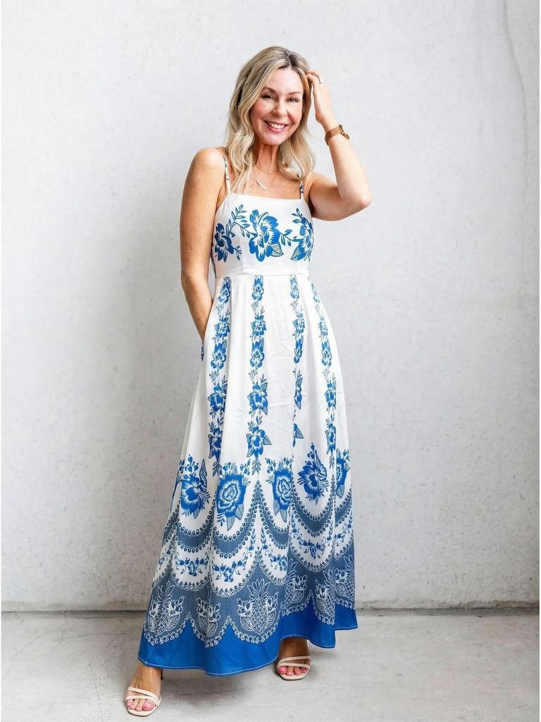 Europäischer & Amerikanischer 25er-Jahre Stil Damen Swing Kleid mit hohem Bund und Feiertagsdruck