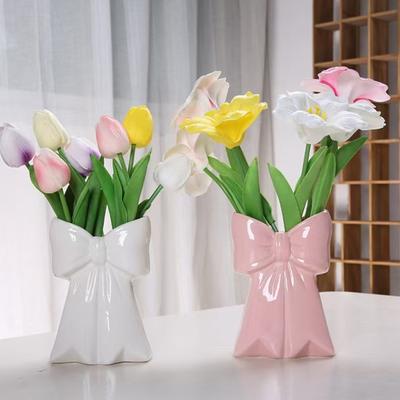 Jarrón Rosa Blanco con Lazo Jarrón Decorativo en Forma de Lazo Portalápices de Resina para Escritorio Organizador de Brochas de Maquillaje para Decoración de Escritorio del Hogar, Oficina, Baño