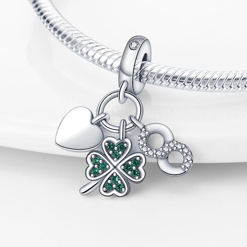 Original Charms Copper Lucky Four Leaf Clover Number Charms Beads Fits 3Mm Original Bracelet Women Diy Jewelry Gift
