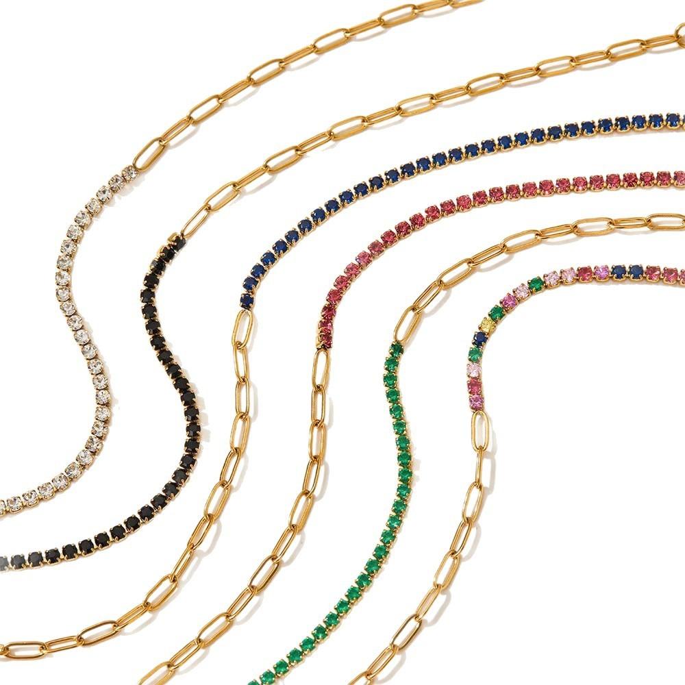 Luxury Exquisite Geometric Square Colored Zircon Stainless Steel Paperclip Chain Bracelets for Women Trend Jewelry Does Not Fade