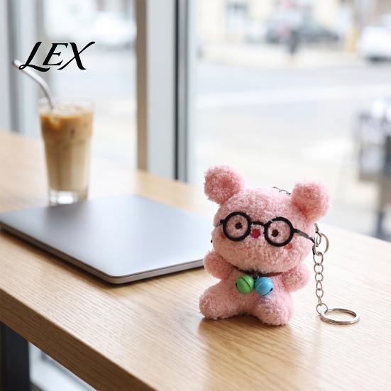 Key Ring Charm Cute Glasses Pig Plush Keychain, Soft Stuffed Animal Pendant with Bell, Decorative Bag Accessory Cartoon for Backpack, Mini Doll
