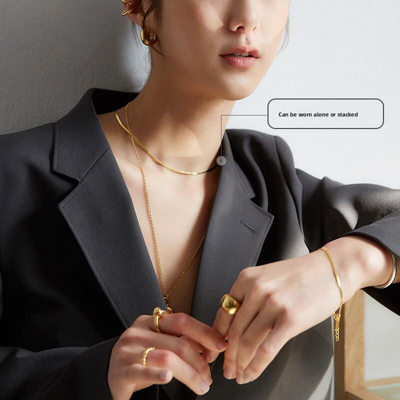 925 Sterling Silver Necklace Italian Style Flat Snake Bone Chain Women's High Sense Summer Collarbone Chain Jewelry