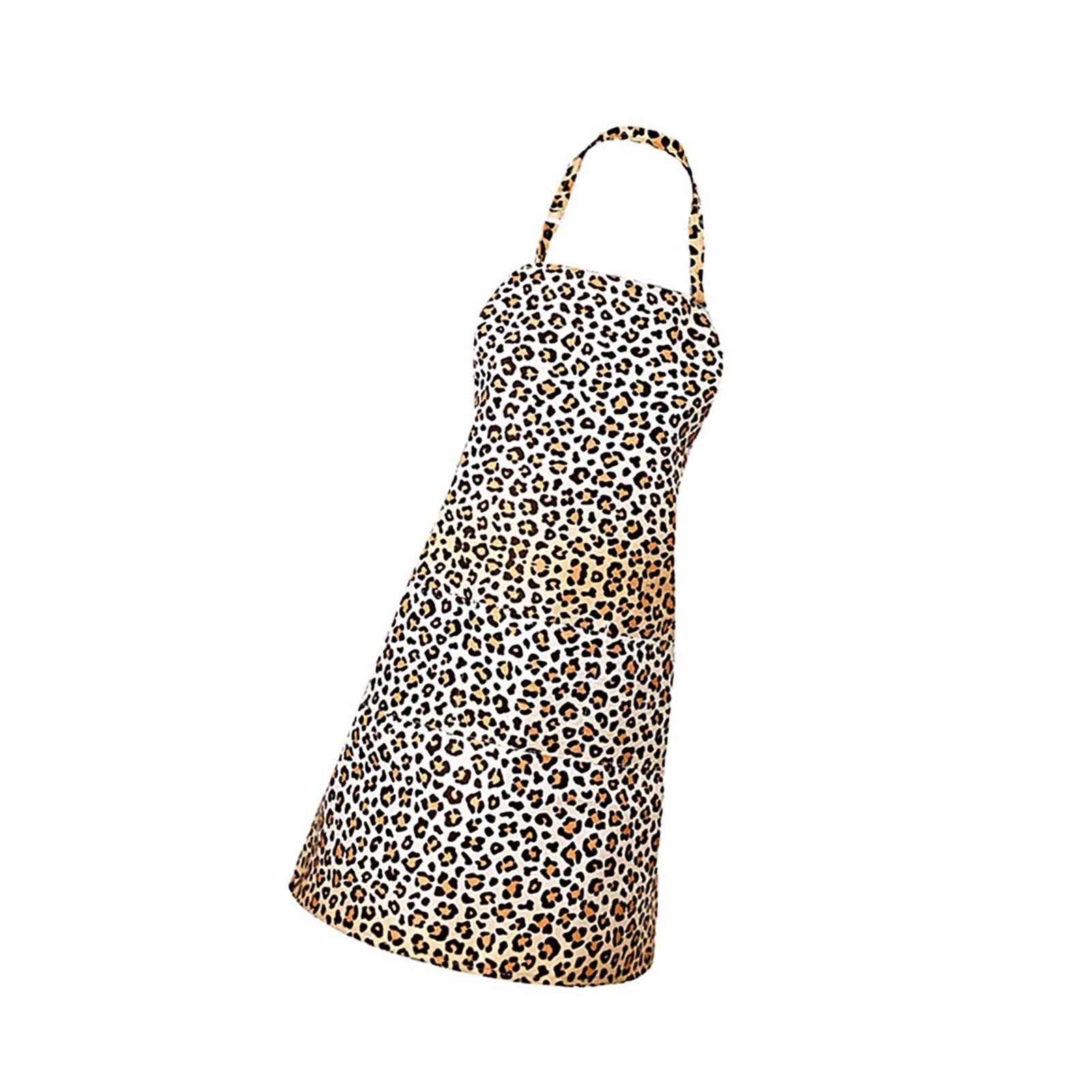 Tablier élégant à imprimé léopard Accessoires de cuisine Tablier à sangle de cou réglable Facile à laver Pour la maison, salon de beauté 3