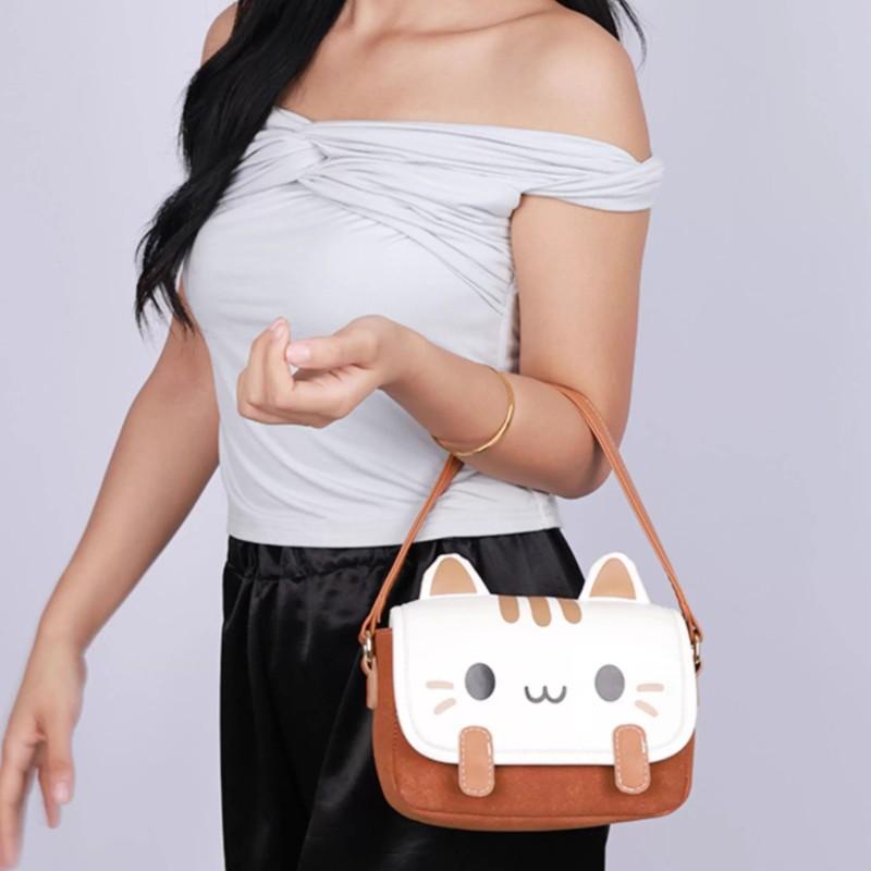Cute Cat Handbag Women 2025 New Trendy Large Capacity Shoulder Bag Ladies Leather Print Texture Fun Creative Crossbody Bag Chic