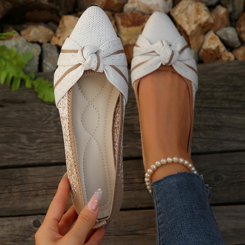 New pointed fly-woven lazy single shoes women's flat-bottomed breathable shallow-mouth bow professional single shoes