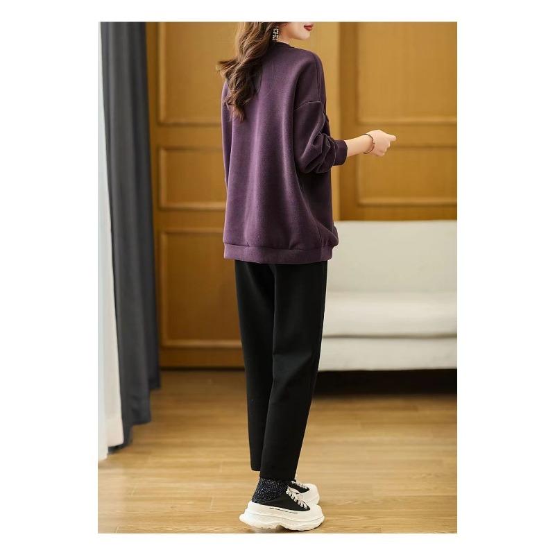 Fashion Women Letter Print Plus Size Star Hoodie Loose Round Neck Sweatshirt for Autumn