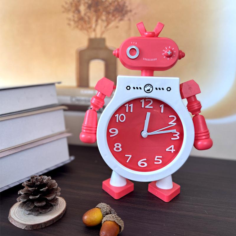 Robot Alarm Clock Cute Desk Table Clock Non-Ticking Wake-up Clock for Children