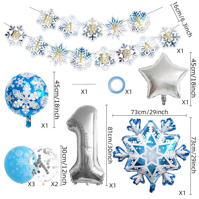 Snowflake Birthday Balloon Set Christmas Arrangement Birthday Flag Decoration 32 Inch Digital Set Blue Anniversary