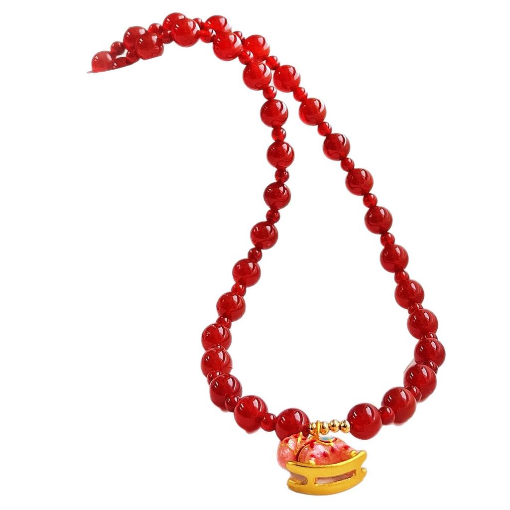 Retro Hochwertige Natürliche Chalcedon-Achat-Anhänger-Halskette