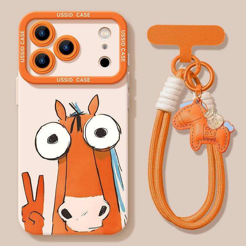 Biema for Apple 17 Horse Year 16promax Cartoon 15 Silicone 14iphone13 Lanyard 12 Mobile Phone Case