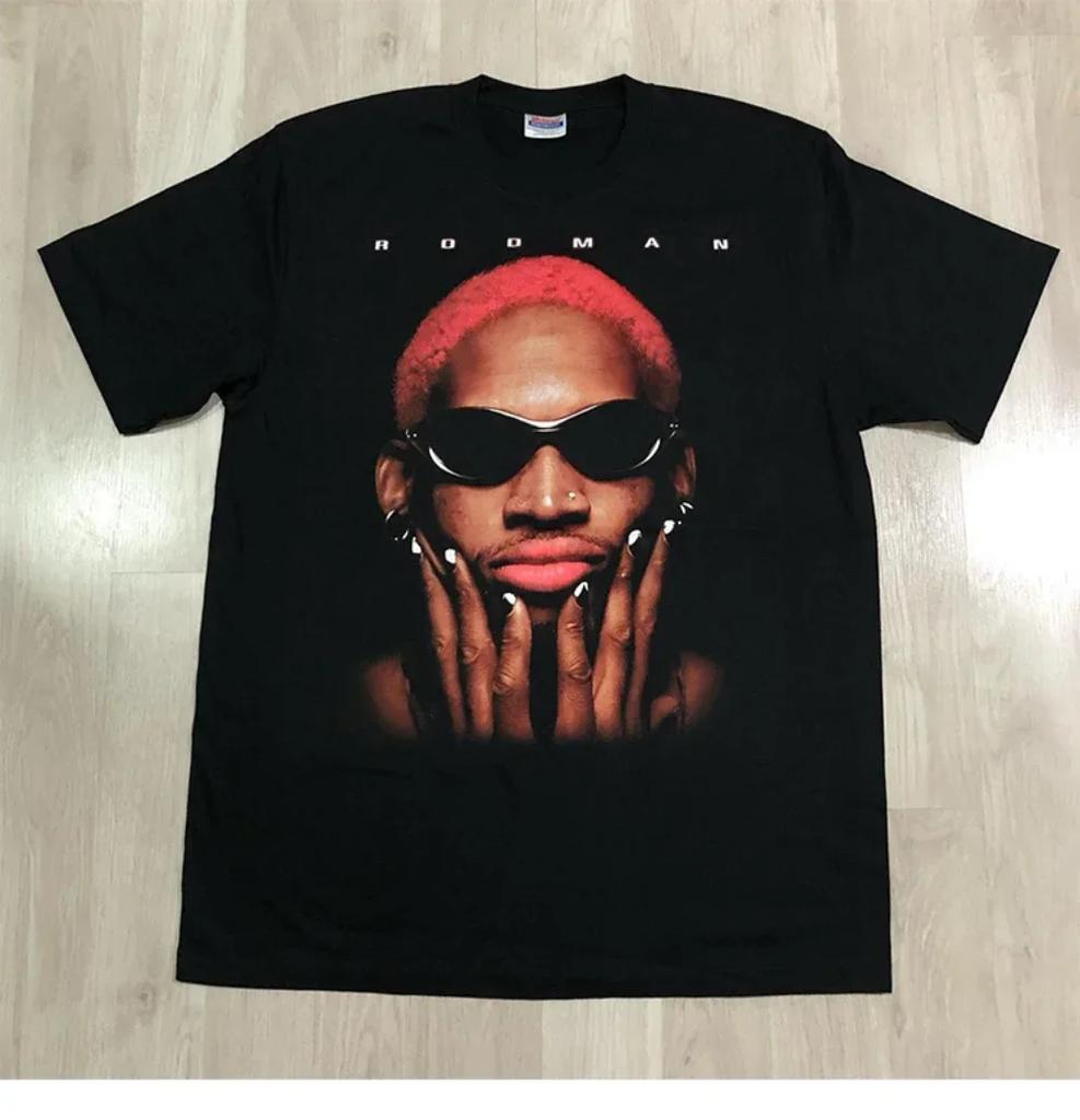 Móda Pánské Dámské Tričko Rodman Americká Street Velká Hlava Kulatý Výstřih Krátký Rukáv Bavlněné Tričko Volné Streetové Oblečení Topy Oblečení