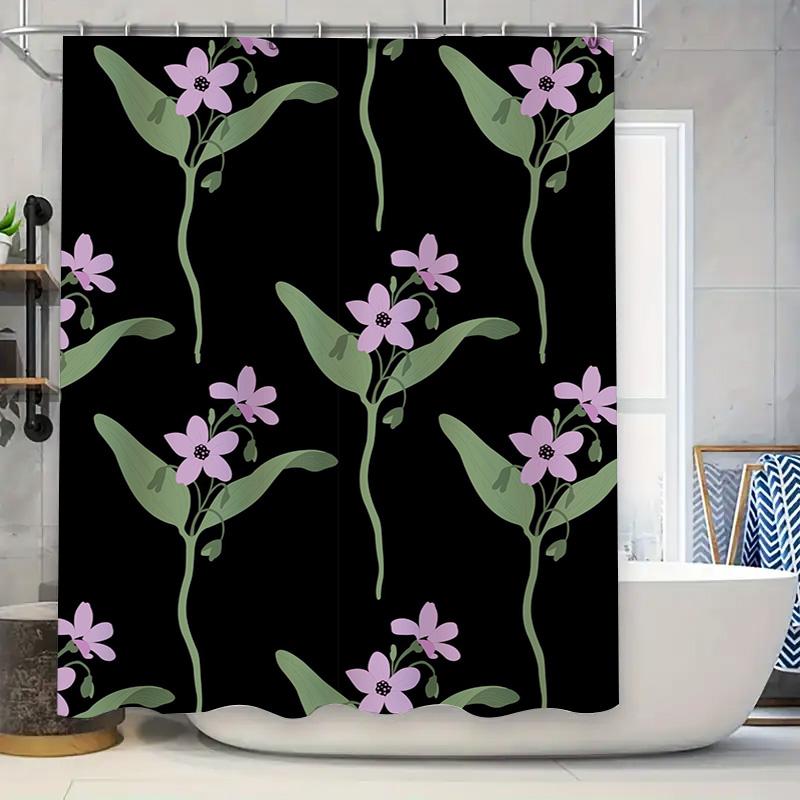 

Modern Black Flower Print Shower Curtain Waterproof Home Decor Wall Hanging Bathroom Accessories Luxury Bath Mat Sets With Hooks 90x180cm