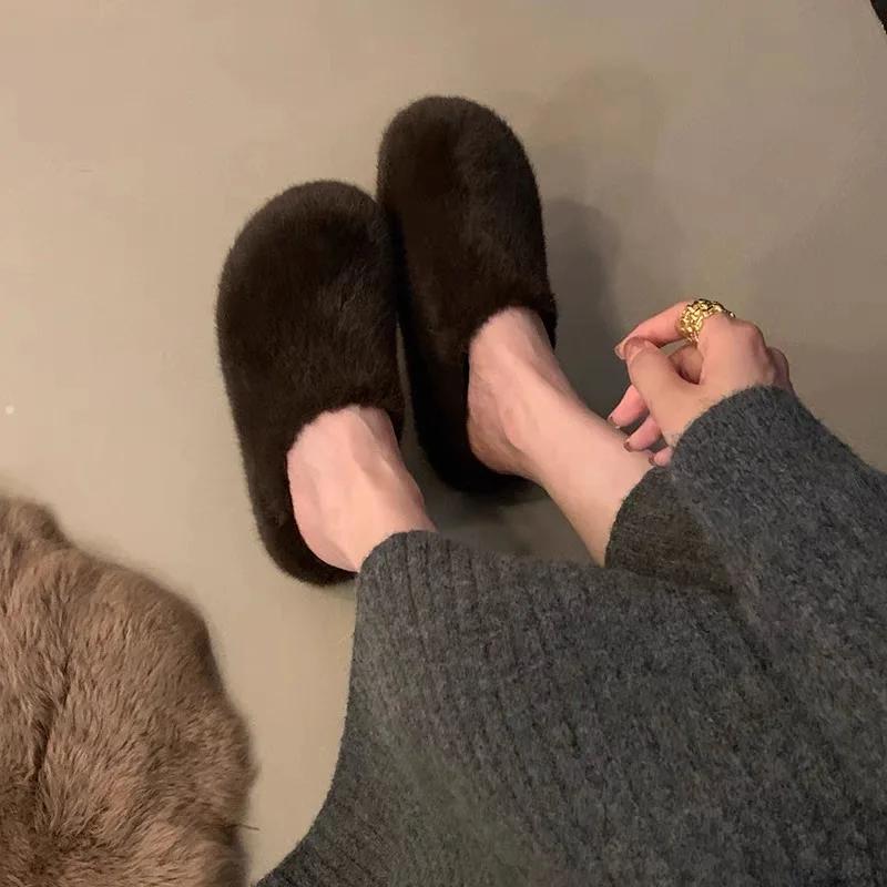 Fashion Leopard Women Flats Platform Fur Slippers Suede Mules Shoes Winter New Flip Flops 2025 Trend Home Cotton Shoes Casual Zapatos