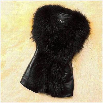 Women's Faux Fur Collar Sleeveless PU Leather Vest Autumn Winter Warm Casual Outerwear