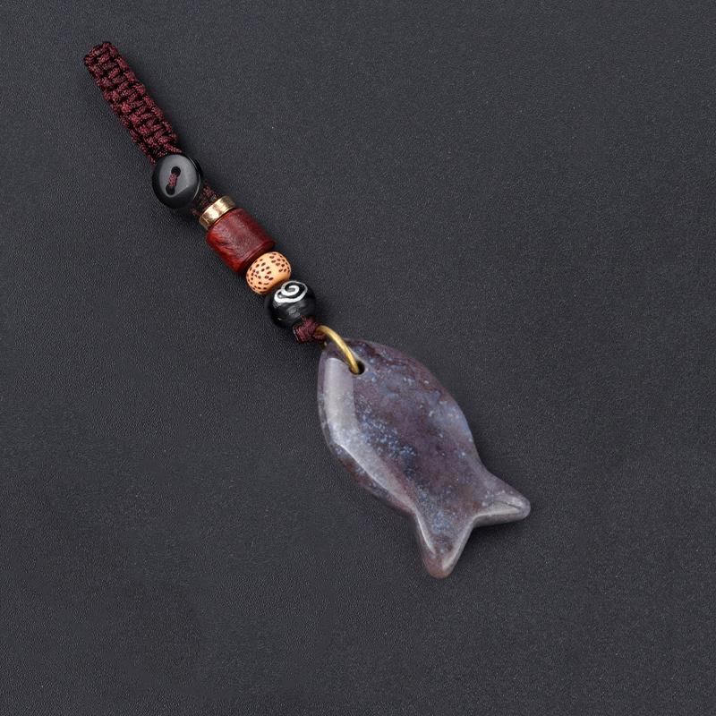 1PC Handmade Fish Keychain Boho Style Keychain Natural Crystal Agate Jewelry Crystal Keychain 38x20mm