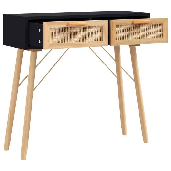 VidaXL Table console Noir 80x30x75 cm Bois massif pin /rotin naturel 345625