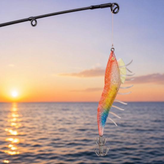 12CM/20G Karanlıkta Parlayan Karides Yem, Kalamar Jig Kancası Biyonik Karides Yem, Tatlı Su Tuzlu Su Alabalık Levrek Balıkçılığı İçin Simülasyon Karides Yemi