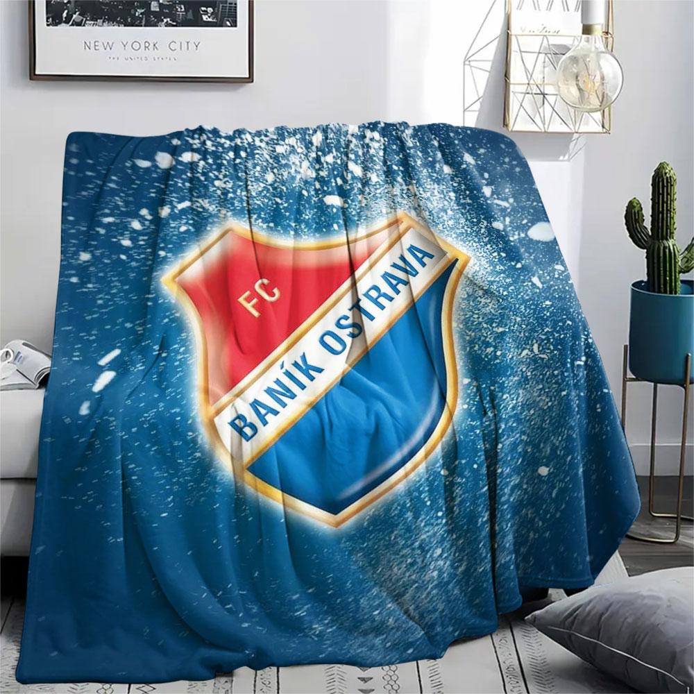 Coperta in Flanella Stampata Banik Ostrava FC, morbida coperta per camera da letto divano, lavabile, merchandising per tifosi di calcio, ottimo regalo.